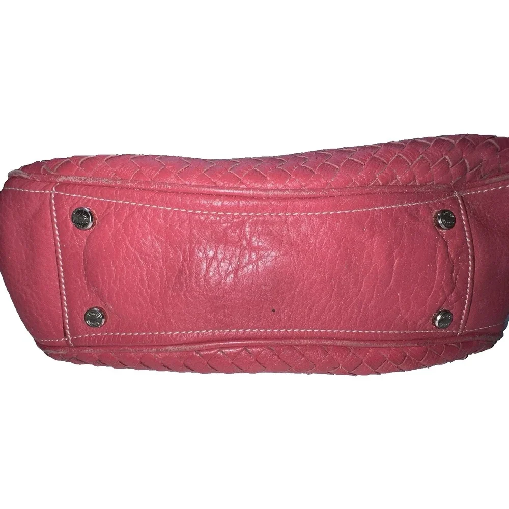 TALBOTS Woven Hot Pink Leather Hobo Shoulder Bag-Tassels-MEDIUM